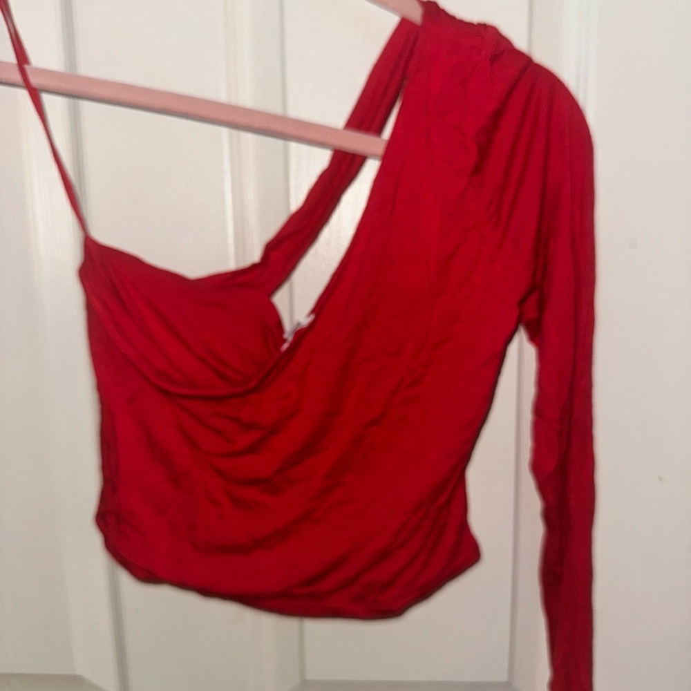 Garage Red Asymmetrical Crop Top - Picture 6 of 6